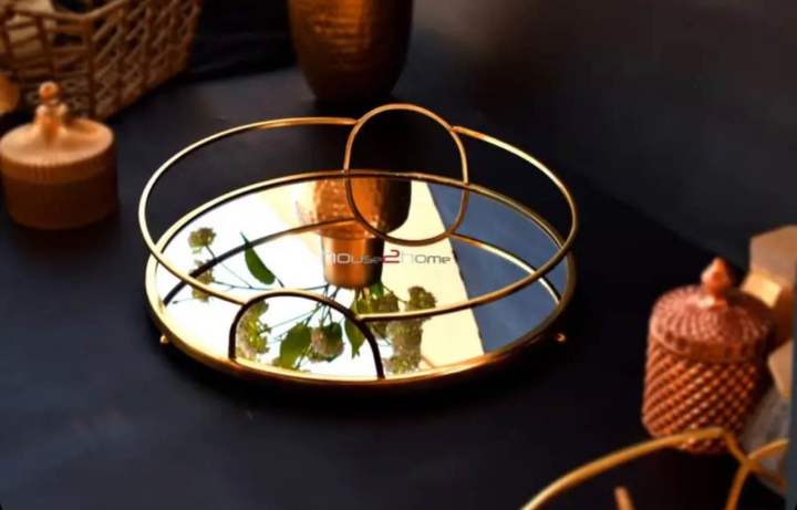Round Iron Glass Tray, for Serving, Feature : Durable and serving tray , Good Quality