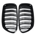 Glossy Black Front Kidney Double Slat Grill Grille For BMW 5 Series F10 F11 F18 2010-2017 Dual Line Racing Grills. 