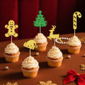 YOMDID 25Pcs Christmas Cupcake Toppers Bamboo Cupcake Toppers Glitter Christmas Tree Santa Hat Candy Cane Deer Cake Decorations. 