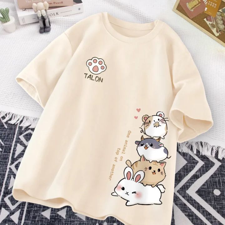 Summer Fashion Simple Cat Printing Universal Short Sleeve T-shirt Loose Casual Large Size