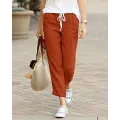 Autumn Cotton Women's Pants Y2K Black Drawstring Elastic Waist Casual Pants Female Loose Fashion Elegant Ladies Bottom. 