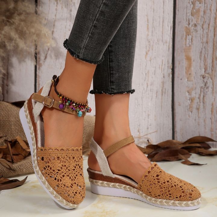 2026%20Summer%20New%20Women's%20Hollow%20Wedge%20Thick-soled%20Shoes%20Buckle%20Designer%20Sandals%20Outdoor%20Daily%20Casual%20Mule%20Shoes%20for%20Women%20Sandal%20-%20Image%204