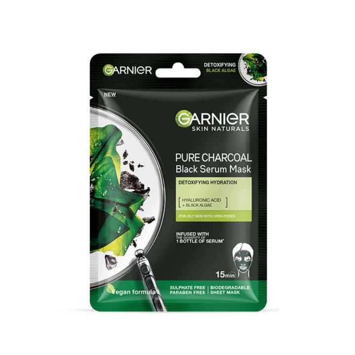 Garnier Skin Naturals, Face Mask, Hydrating & Detoxifying, Black Serum Mask Pure Charcoal, 1 pc, 28gm