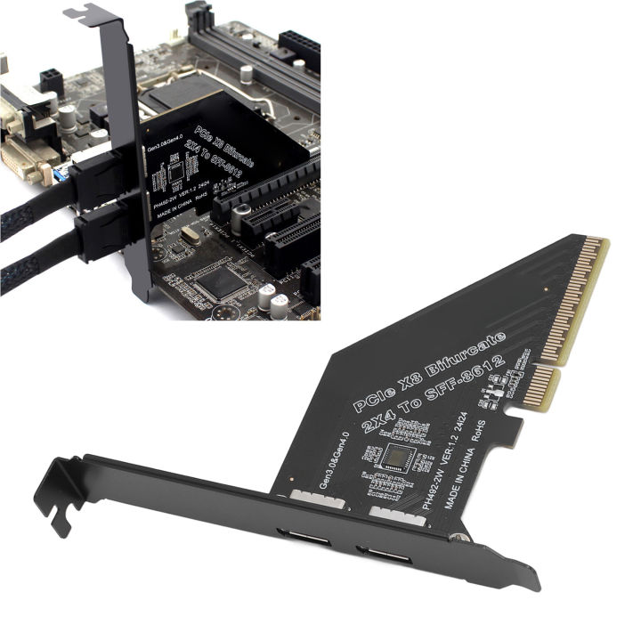 PCIe 4.0 X8 Naar Oculink SFF-8612 Hostadapter – 2-poorts Split Uitbreidingskaart, 128 Gbps Bandbreedte