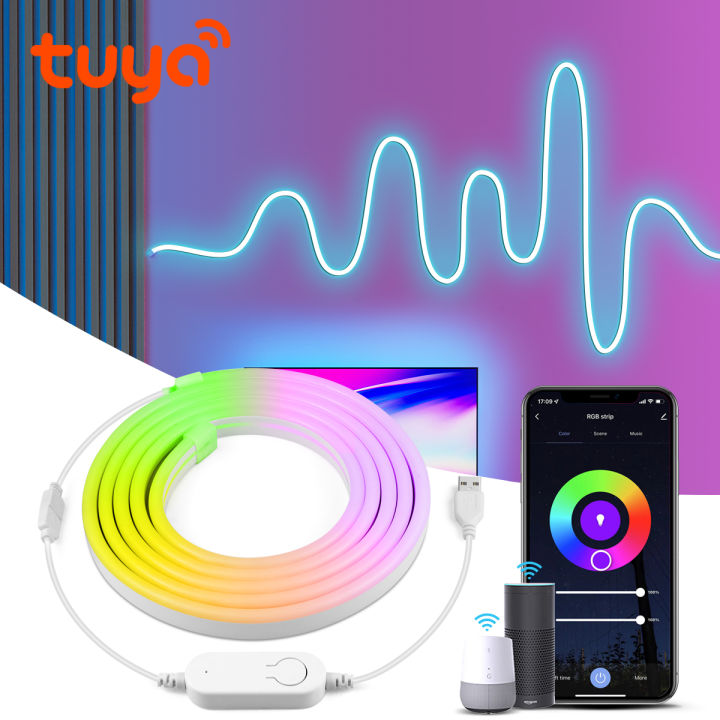 Tuya Smart Life RGB LED Neon Strip Light WIFI/Bluetooth USB 5V Neon Sign Tape Waterproof DIY Esports Gaming Room Ambinet Decor lightify