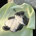 2024 Summer New Cartoon Cat Women's T-shirt Korean Simple Casual Women's Short Sleeve T-shirt Fun Sweet Cute Y2K Tops. 