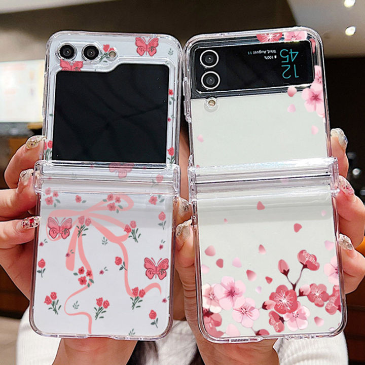 Bow Tie Flower Clear Case For Samsung Galaxy Z Flip 7 FE 6 5 4 3 Shockproof Folding Hard Cover For Samsung Z Flip7 Flip6 Flip4