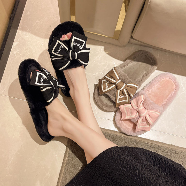 Casual%20Fluffy%20Slippers%20Women%20House%20Flats%20Fashion%20Winter%20Bowknot%20Love%20Designer%20Shoes%20Ladies%20Home%20Plush%20Platform%20Elegant%20Footwear%20-%20Image%202