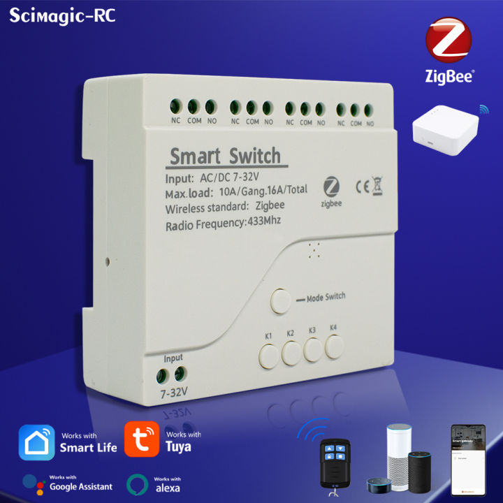 Zigbee Smart /WIFI EWELINK Tuya 4CH Smart Relay 12V 24V 220V Dry Contact NO/NC/COM Module Timer Inching Switch for Light/Motor