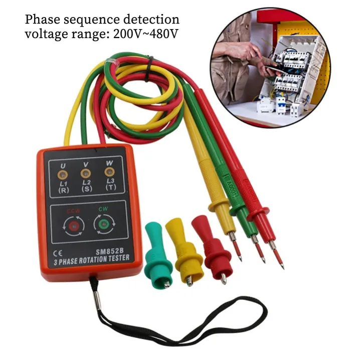 SM852B Portable Phase Sequence Tester, 3-Phase AC Rotation Meter ...