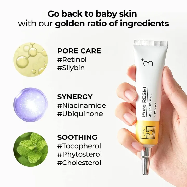 Numbuzin%20No.3%20Pore%20Reset%20Ampoule%20Shot%20%E2%80%93%20Retinol%20+%20Niacinamide%20Serum%20for%20Pore%20Care,%20Brightening,%20Firming%20&%20Soothing%20%E2%80%93%20Korean%20Skincare%20for%20Smooth%20Baby-Soft%20Skin%20-%20Image%204
