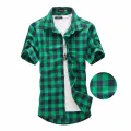 Red And Black Plaid Shirt Men Shirts 2024 New Summer Fashion Chemise Homme Mens Checkered Shirts Short Sleeve Shirt Men Blouse. 