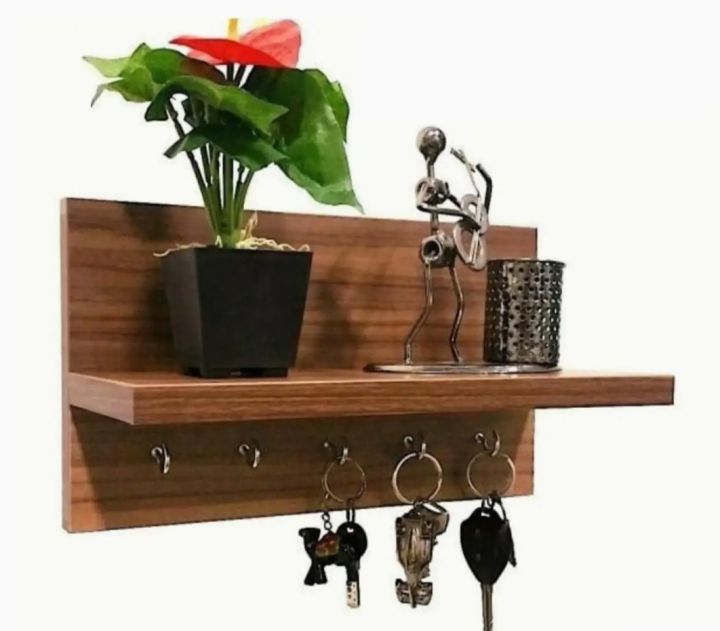 wooden key holder with self