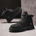 2025 New Men's Big Yellow Boots Durable Anti - Skid Sole High - Top Chunky Sole Winter Fleece Lined British Work Boots Motorcycl. 