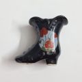 Porcelain Shoe Miniature Black  with red Flowers Boot for home decoration / shoes for home decor. 