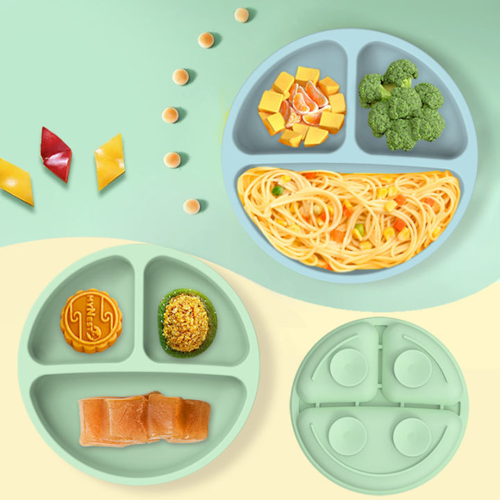 Food grade silicone split plate with strong suction for baby complementary food tableware