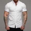 Men's Summer 2024 Solid Color Business Professional Dress Shirt Floral Cuffs Basic Short Sleeves Black And White Optional. 