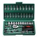 46Pcs Car Repair Tool Set, 1/4-Inch Drive Ratchet Wrench Kit, Metric Socket & Bit Set,Auto Maintenance Tools,for Car Maintenance. 