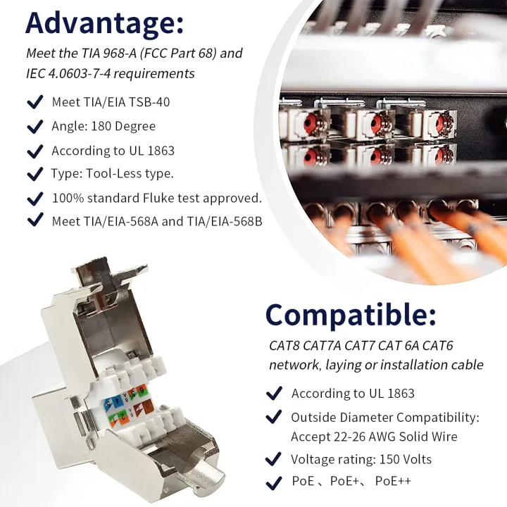 ZOERAX%202PCS%20Cat6a%20Cat7%20Keystone%20Jack%20Cat7%20RJ45%20STP%20Tool-Less%20Type%20Zinc%20Alloy%20Module%20Jacks%20Adapter%20Coupler%20for%2022%20to%2026%20AWG%20-%20Image%203