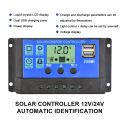 Solar Charge Controller 12V/24V PWM 10A 30A with Adjustable LCD Display Timer Setting. 