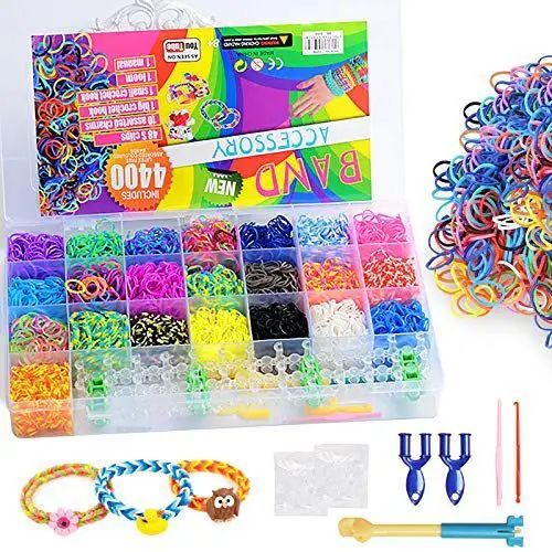Loom Bands Kit, Colorful Rubber Bands for Bracelet Making Set Jewelry Making Kit with 4400 Rubber Loom Bands, S-Clips, U-Shaped Frames, Hooks and Storage Box in Storage Case Gift for kids