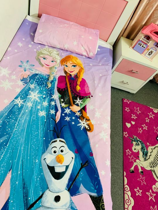Kids Printed Bedsheets(stitched) | Queen Size Frozen Elsa and Anna Printed Bed sheet | Kids bedsheet for Double Bed | Cartoon Printed Bedsheets | Cute Cartoon Printed Bedsheets For Boys and Girls