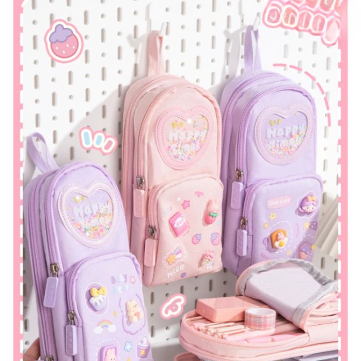 Handheld%20Backpack%20Pencil%20Case%20Cute%20Cartoon%20Dirt%20Resistant%20Canvas%20Three-layer%20Large%20Capacity%20Stationery%20Bag%20Storage%20Bag%20-%20Image%203