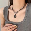 Korean beads love necklace dark heart sweet butterfly style cool light luxury clavicle chain adjustable. 