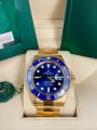blue dial, gold watch submeriner date new rolex watch. 