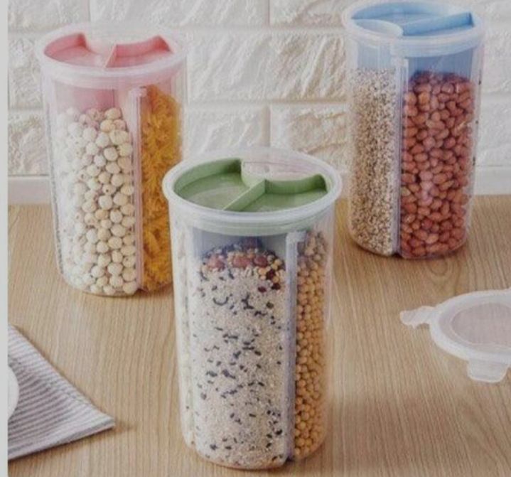 Air tight 3Partition 2.2 liter capsity container for storage beans dry fruits|airtight spice food storage