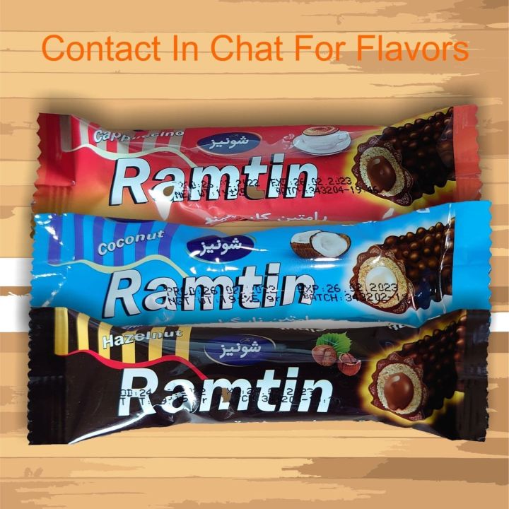 Pack of 24 pcs Ramtin Chocolate available in coconut, Cappuccino & Hazelnut Flavor