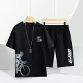 black colour cycle print short sleeve combo t shirt and pant for mans. 