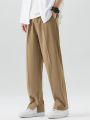 2023 New Summer Casual Pants Men Breathable Polyester Korean Fashion Semi-Wide Banded Waist Slacks Straight Loose Drape Trousers. 