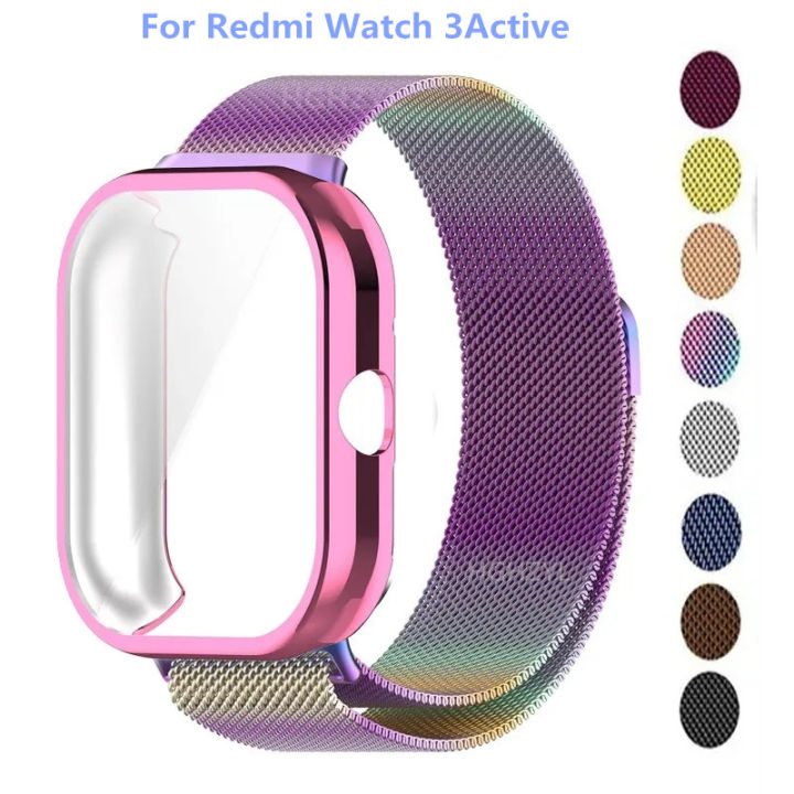 Metal Strap For Xiaomi Redmi Watch 3Active With TPU Soft Case Screen Protector Replacement Milanese Magnetic Loop Watchband