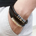 Trendy Leather Bracelets For Men Stainless Steel Bracelet 21CM Multilayer Braided Rope Bracelets for Male Jewelry .