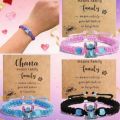 Stitch Hand Rope -Blue/Pink Synthetic Gemstones,Hemp Rope Design,Cute Cartoon Animal Pattern,Valentine's Day. 