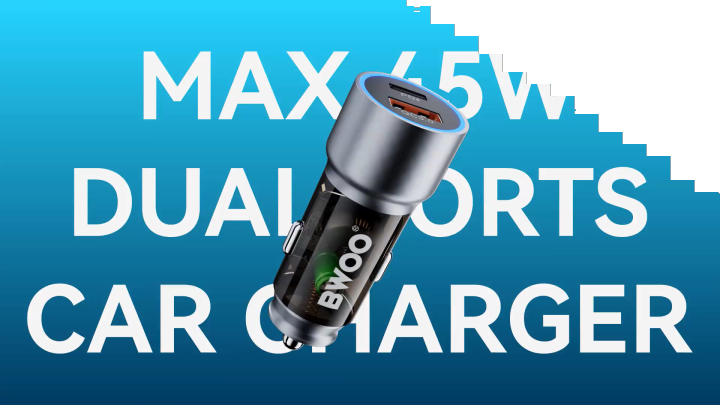 BWOO BO-CC95 43W USB & USB-C Black Car Charger Dual Smart Chips, PD, and QC Fast Charging