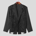 INCERUN Men Blazer Mesh Patchwork Lace Transparent Lapel Long Sleeve Casual Suits Men Streetwear 2024 One Button Fashion Coats.