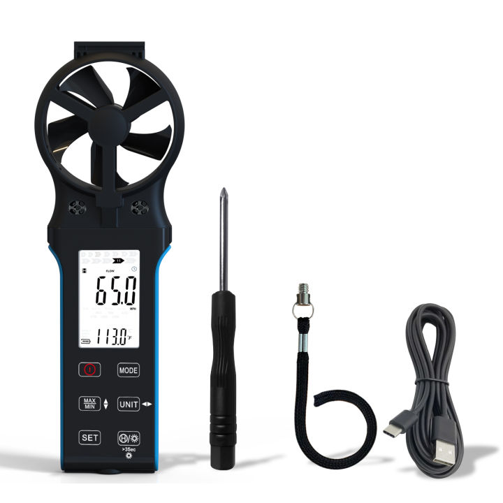 Wind Speed Meter & Air Flow Rechargeable, Handheld Anemometer with Touch Button & 270º Rotatable Sensor, CFM Meter Gauge
