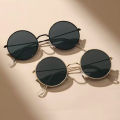 2 Pairs Per Set Small Round Sunglasses Women Cute Skinny Metal Eyewear Retro Vintage Narrow Cateye Sunglasses Set. 