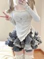 Autumn Japanese Kawaii Two Piece Set Women Sweet Rabbit Print Cute Skirt Suit Female Korean Slim Tops+Princess Cake Skirt 2024.