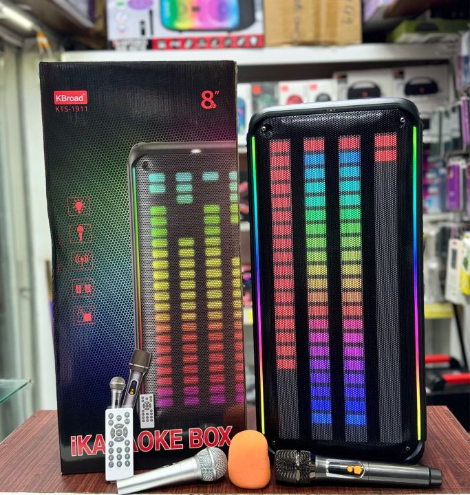 Karaoke KTS-1911 double 8 inch bluetooth speaker with wireless / wired microphone model base speaker home sound box