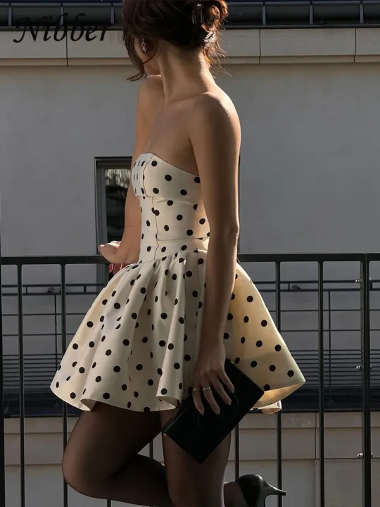 Nibber%20Dots%20Print%20Dress%20Women%20Chest%20Wrap%20Backless%20Bow%20Applique%20Ruffles%20Loose%20Hem%202025%20Y2k%20Trend%20Streetwear%20Chic%20Mini%20Bodycon%20-%20Image%204