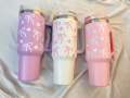 Pink Bow Glass Tumbler | borosilicate glass bottle | double wall glass mug | hydrasip tumbler - Customizable. 