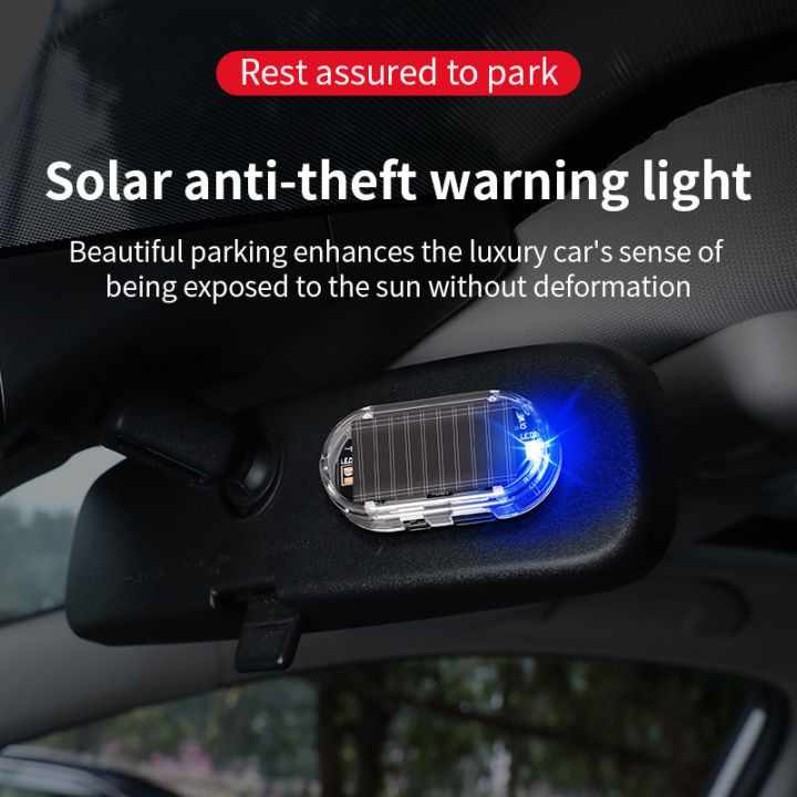 Solar powered car warning flashing light interior wiring free modification universal simulation anti-theft LED decorative light