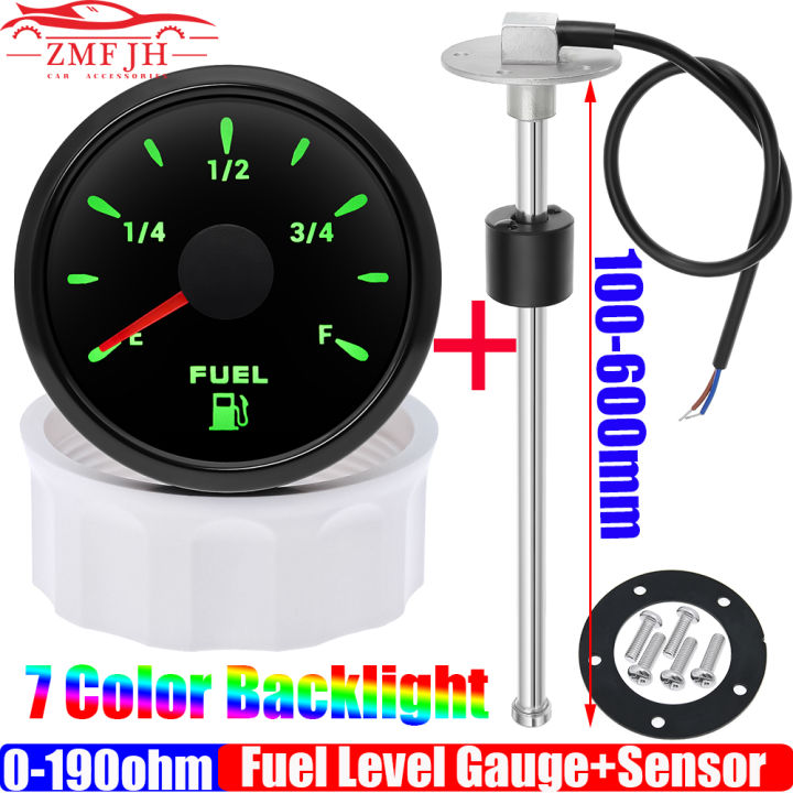 Universal Fuel Float Sensor 0-190 ohm Fuel Float Sensor + 52mm Fuel Level Gauge 7 Color Light ...