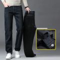2025 Winter New Fleece-lined Thickened Men's Jeans Stretch Slim Straight All-Matching Warm Velvet Thicken Thermal Denim Pants. 