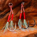 10pair/lot Fishing Hook Jig Double PairHooks Barbed Thread Feather Accessories Pesca High Carbon Steel Fishing Lure Slow Jigging. 