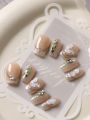10Pcs Press on Nails Fake Nails Short Green Butterfly Black Line Includes 1 Sheet of Adhesive Tabs & 1 Pc Mini File. 