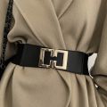 Fashion Geometric Buckle Wide Belt Black Casual Elastic Belt Elegant Dress Coat Belt Women.